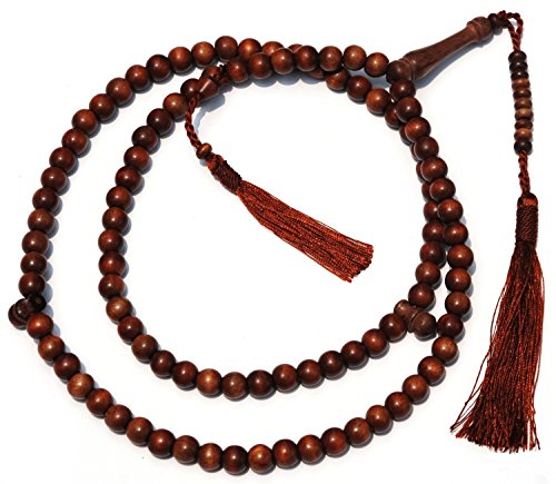 Naturally-Dyed Stigi (Iron Wood) Prayer Beads 99-Bead with 2 Dividers & Dark Brown Tassels
