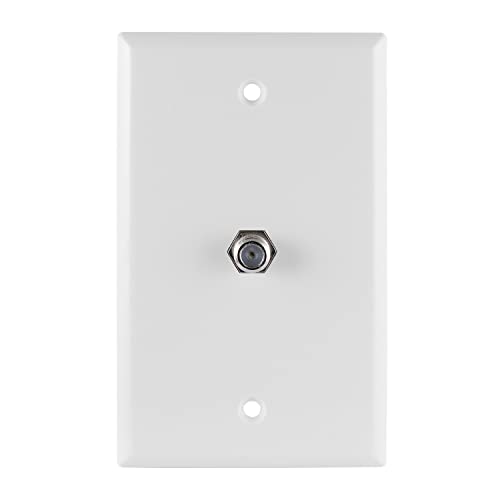 GE Coax Plate, 1-Port, One Wall Mounted F-Type Connection for Coaxial Cable, Screws Included, Single Gang, White, 40050