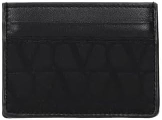 Valentino Garavani Mens V Logo Fabric Wallet Leather Trim Bifold with Gift Box (Black)