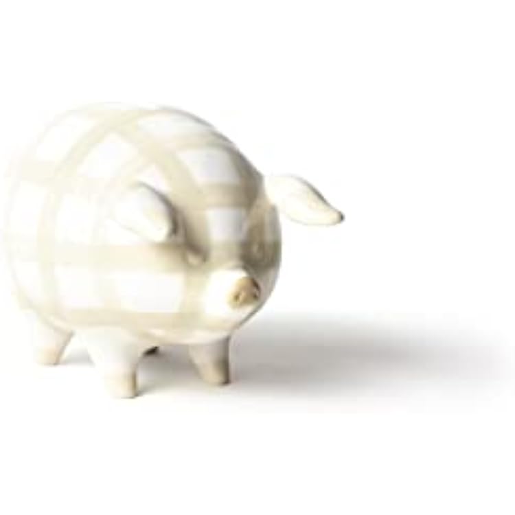 Gingham Piggy Bank Ecru