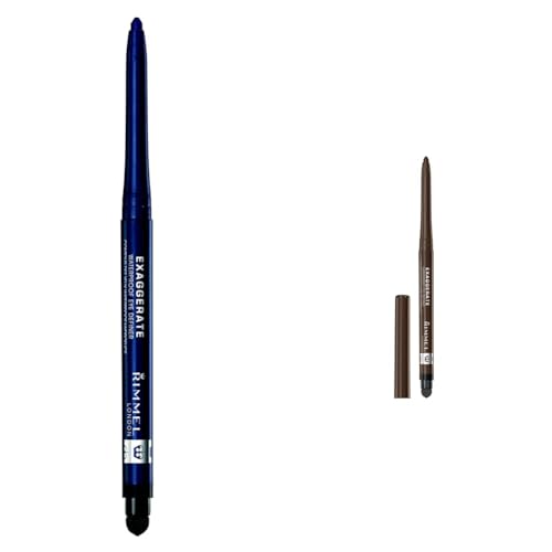 Rimmel London Exaggerate Waterproof Eye Definer Eyeliner Duo, 230 Deep Ocean & 212 Rich Brown, Highly Pigmented, Long-Wearing, Built-In Smudger, 0.01oz Each