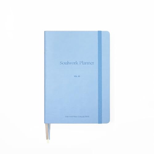 Soulwork Planner - 6 Months Undated, Guided Journal Prompts, B5 Daily Planner, To-Do Lists, Intention Setting, 360 Pages, Leather Fabric Hardcover, 6.9 x 9.8, 100g Ivory Offset Paper Blue