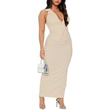 Halfword 2 Piece Sets for Women Summer Deep V Neck Blazer Halter Vest Maxi Skirt Matching Set Sexy Vacation Outfits 2025