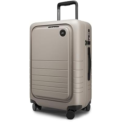 Monos Carry-On Pro Plus Luggage 23 Inch Hardside Spinner Suitcase with TSA Lock & Laptop Front Pocket | Airline Approved, 42L Polycarbonate Rolling Carry On | Fits 16 Laptop | Desert Taupe, Beige