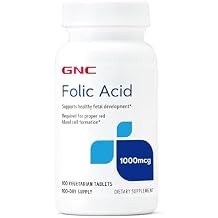 GNC Folic Acid 1000mcg, Supports Healthy Fetal Development, Required for Proper Red Blood Cell Formation, Vegetarian Formula, 100 Count