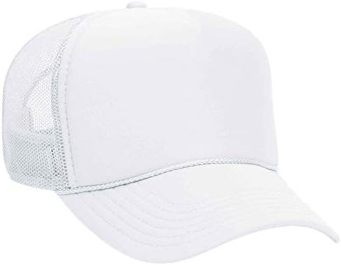Otto Cap 5 Panel Mid Profile Mesh Back Trucker Hat Polyester Foam Front White