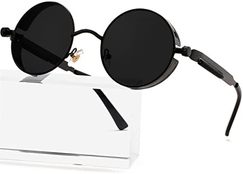 AIEYEZO Round Steampunk Sunglasses for Men Women Retro Gothic Sun Glasses Round Metal Frame Ladies Shades