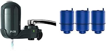 Black Faucet Mount Water Filtration System with 4 Replacement Filters Included
