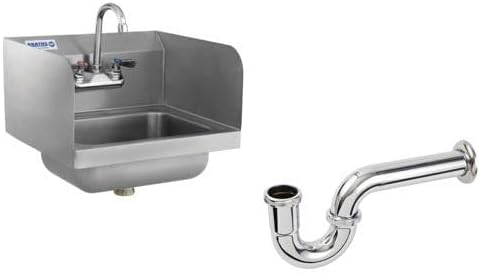 Kratos Commercial Hand Sink with Gooseneck Faucet, 9"W x 9"D x 5"H Stainless Steel Sink Bowl With Side Splashes and P-Trap, NSF (29N-212)