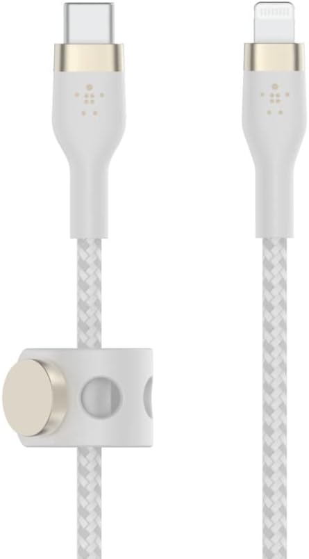 Belkin BoostCharge Pro Flex braided USB-C/Lightning cable, 1m, MFI certified, 20W, for fast charging, with PD Power Delivery, for devices such as iPhone 14/14 Plus, 13, 12, Pro, Max, mini, white