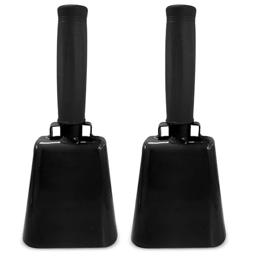 Deke Home - 2 Pack 7 Inch Steel Cowbells with Handle, Loud Noise Makers for Football, Sports, Parties, Competitions, School Spirit & Safety, Large Hand Bell for Cheering & Percussion Instrument
