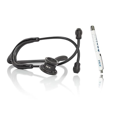 MDF Instruments MD One Stainless Steel Stethoscope, Adult, Black Tube + LUMiNiX Medical Professional Penlight