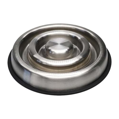 INDIPETS Spiral Slow Feed: Non-Skid Pet Water and Food Bowl | 5 oz, Small, Stainless Steel PN: 800085