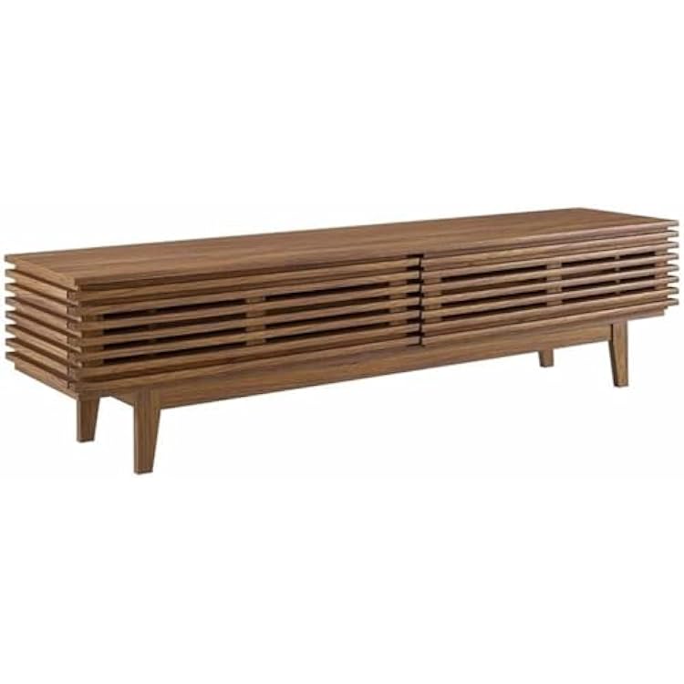 Modway Render 71 Mid-Century Modern Low Profile TV Stand in Walnut, 71 Inch