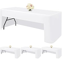 4 Pack White Fitted Tablecloth, Open Back Fitted Table Cloths for 6 Foot Rectangle Tables, Washable Polyester Fabric Table Cover for Party,Wedding, Banquet, Craft Show and Trade Show(72" x 30")