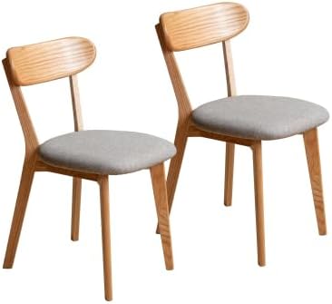 (Set of 2 pcs) Dining Chair Wooden FAS Grade Oak Natural Wood Made in North America 100% Solid Chair Table Chair Wooden Simple and Natural 47.5 * 55.5 * 78cm (Natural Wood+Brown)