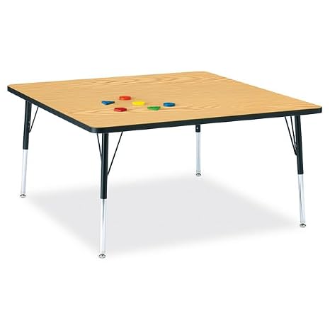 Jonti-Craft Berries 6418JCA210 Square Activity Table, A-Height (24"-31" Adjustable Height), 48" x 48", Oak/Black/Black