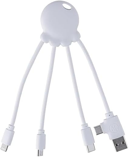 Xoopar 4-in-1 Multi USB Octopus Cable Universal Charger with USB-C, Lightning & Micro USB Made from Ocean Recycled Plastic OBP White | 4-in-1 ocean recycled plastic octopus: USB, USB-C, Lightning and Micro USB for all your devices