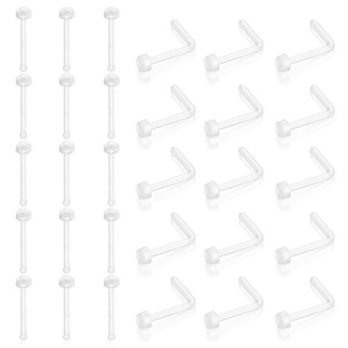 Clear Nose Ring Bioflex for Women and Men,20g nose ring,Plastic Cear Nose Studs for Work L Shaped,Body Clear Piercing Retainer 18g l shaped Nose Rings Studs Piercing Jewelry,Pack of 30