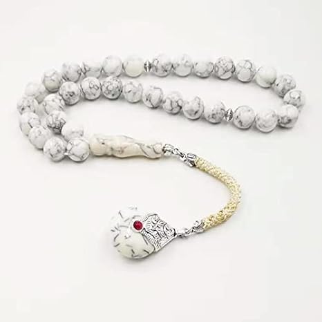 Tasbih White Turquoise Stone Muslim misbaha 33 Prayer Beads Islamic Rosary Gift (8mm x 33 Beads)