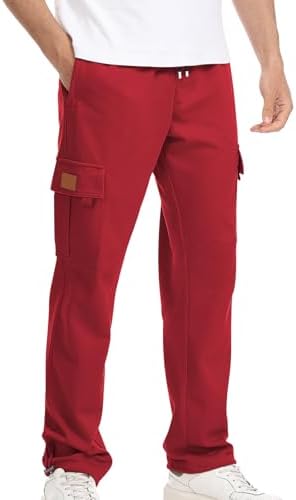 Suwangi Mens Cargo Athletic Sweatpants with Pockets Casual Lightweight Drawstring Joggers Pants for Workout,Running,Lounge