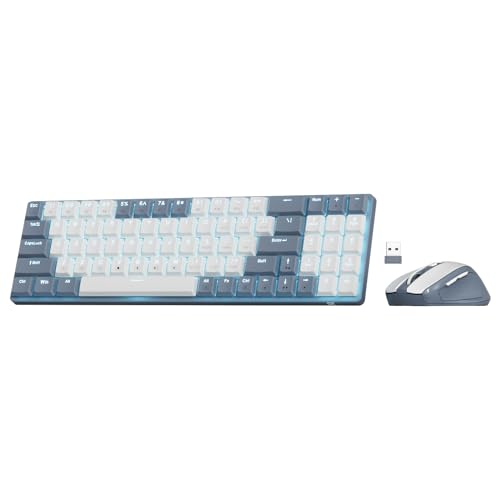 Redragon BS135 Wireless Keyboard and Mouse Combo, 75% 78 Keys 2.4Ghz Wireless Low-Profile Mechanical Keyboard wRechargeable Battery, Single Blue Blacklight, 2400 DPI Ergonomic Mouse