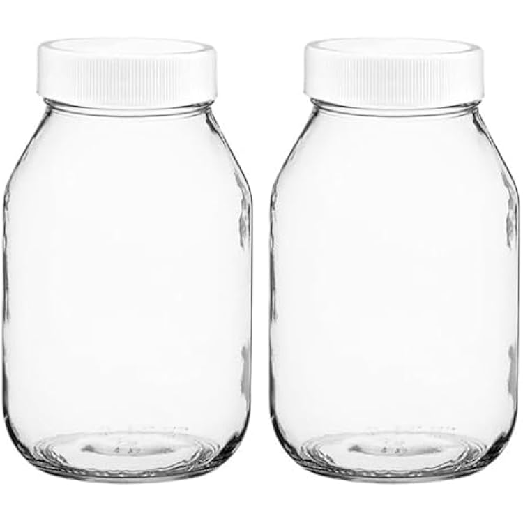 Mason Jars 32-OZ Regular Mouth with PLASTIC Lids, Used for Canning, Pickling, Juice, Jam, Jelly, or DIY Decors and Projects Pack of 2