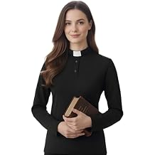 Womens Clergy Shirt Tab Collar Long Sleeves Polo Shirt Clergy Button Down Blouse