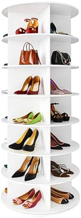 7 Tier Rotating Shoe Rack Tower 360° Rotating Shoe Organizer Home Commercial Rotating Shoe Display Stand White Selfless decoration