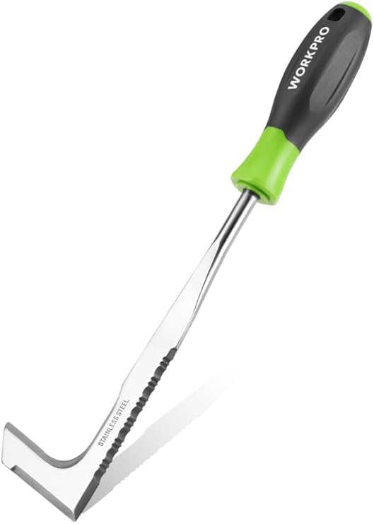 WORKPRO Crack Weeder, 12" Stainless Steel Crevice Weeding Tool | Soft Handle, L-Shaped Side-Walk Weed Puller Spatula, For Garden Lawn Yard Patio Terrace Paving Moss Garden Tool