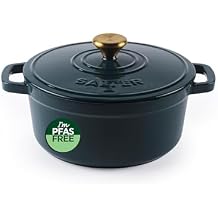 Salter Chester 24cm Cast Iron Casserole Pot Self-Basting Lid, Dutch Oven/Stock Pot, Hob to Table Cooking, Suitable for All Hob Types Including Induction, 3.4L Capacity, PFAS-Free, Green