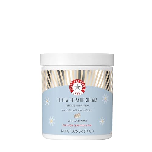 First Aid Beauty - Ultra Repair Cream, Intense Hydration Whipped Colloidal Oatmeal, Clinically Proven to Strengthen Skin Barrier & Help Relieve Eczema, Face & Body Moisturizer, 14 oz Vanilla Cinnamon