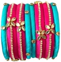 Handicrafts Silk Thread Bangle Kada For Women Girls 8 PC Set Wedding & Festive Occasion Handmade Multicolored Chura Chuda Chudi Stone Studded