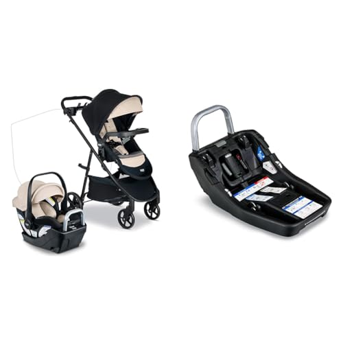 Britax Willow Brook S Baby Travel System, Infant Car Seat and Stroller Combo with Alpine Base, ClickTight Technology, SafeWash Insert and Cover, Sand Onyx & AlpineTM Infant Car Seat Base