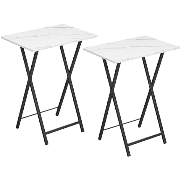 HOOBRO Folding TV Tray Tables, Set of 2 Stable Snack Table for Small Space, Portable Sofa Side Table, Easy Assembly and Storage, Ideal for Snacks and Meals in Living Room, Marble and Black BW25BZ01