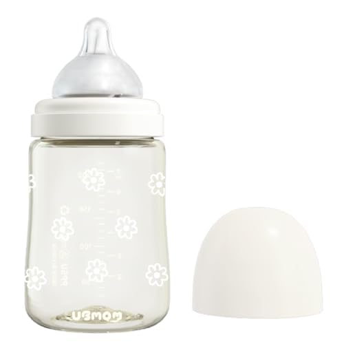 UBMOM All in One Baby Bottle, BPA Free, Anti-Colic, Wide-Neck Non-Tip Stable Base, Easy to Clean Natural Baby Bottle 200ml, 6.76oz, Nipple S Level0~3M White