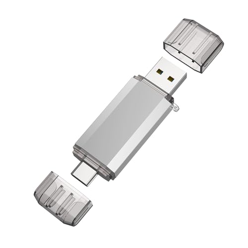 RAOYI 32GB USB C Flash Drive, 2 in 1 USB 3.0 Type C Dual OTG Metal Thumb Drive Jump Drive Memory Stick with Keychain Suitable for USB-C Smartphones, MacBook, Computers and Tablets Silver
