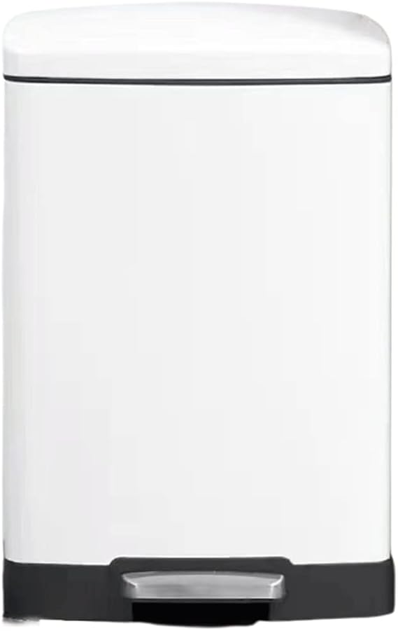 Trash Can Stainless Steel Step Trash Can with Foot Pedal,Large Metal Kitchen Garbage Bin,Rectangle Garbage Can with Lid,Silver,Black Wastebasket (Color : Small-White)