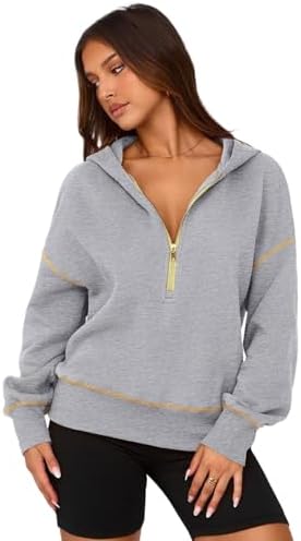 Womens Half Zip Up Hoodies Long Sleeve Cropped Pullover Contrast Sweatshirt Fall Y2K Fashion Jacket