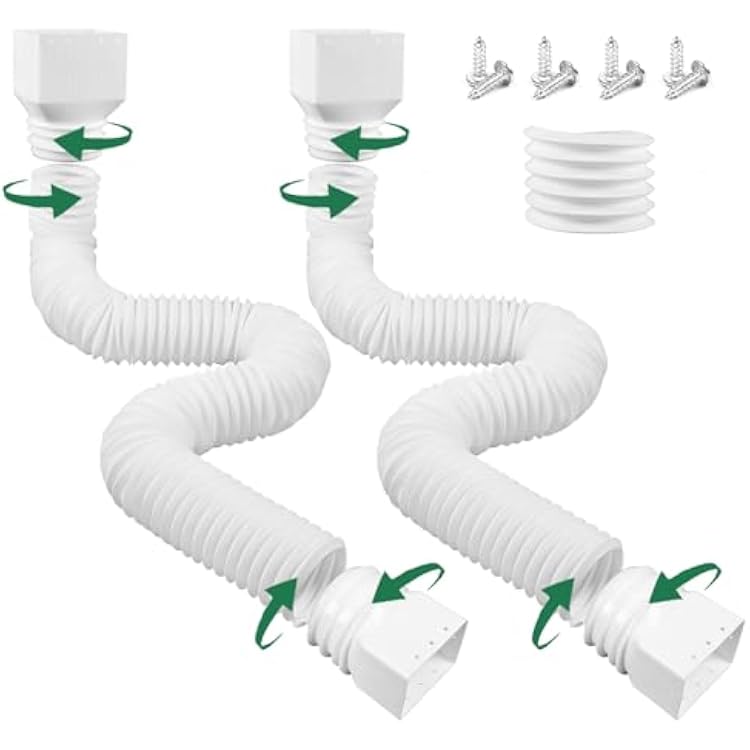 2 Pack Rain Gutter Downspout Extensions, Upgraded Flexible Drain Down Spout Extender for Rain Water Drainage, Extendable from 20 to 66 Inches, Combine to 10.5ft with Mini ConnectorWhite