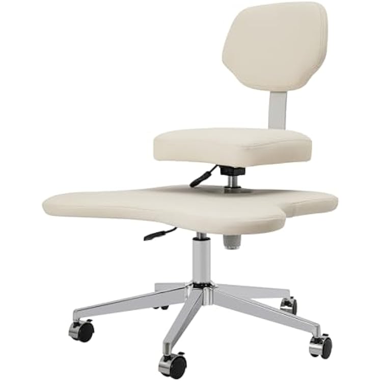 Cross Legged Office Chair with Wheels, Meditation Chair with Back Support, Height Adjustable ADHD Desk Chair for Adults, Wide Criss Cross Chair with Lumbar Support, Yoga Office Chair Ivory White