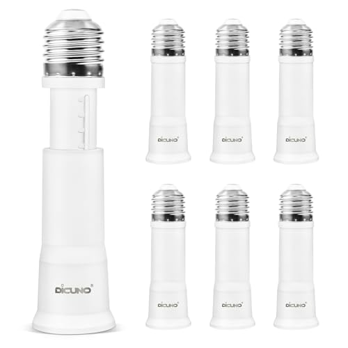 DiCUNO E26 3.15-4.13Inch8-10.5CM Extension Flexible Socket Extender Adapter, E26 Edison Screw Converter, Light Socket Extender, Lamp Bulb Extension, 6-Pack