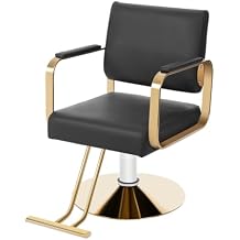 Salon Barber Chair, 360 Degrees Multi-Function Salon Chair for Hair Stylist 440lbs Capacity Adjustable Beauty Spa Hair Styling Chair w/Footrest for Barber Shops & Homes (Black+Golden)
