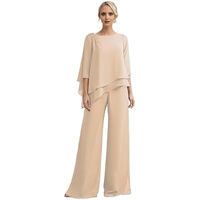 Chiffon Mother of The Bride Pant Suits for Wedding 2 Piece Pant Suit Lace Appliques Formal Wedding Guest Outfits