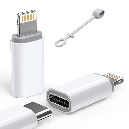 MFi Certified USB C to Lightning Adapter 2-Pack, 27W Fast Charging & Data Sync, Lightning to USB Type C Cable Adapter Compatible with iPhone 141312ProMax, iPad, AirPods, with Anti-Loss Lanyard