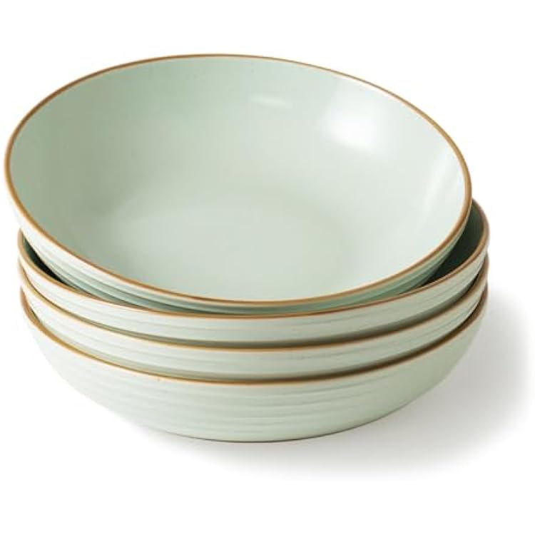 famiware Jupiter Pasta Bowls, 30 OZ Large Salad Bowls Set of 4, Microwave and Dishwasher Safe, Sturdy & Stackable, Serving Bowls for Kitchen, Light Green