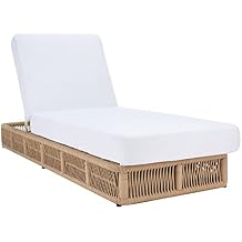 SAFAVIEH Outdoor - Gillian Chaise Lounge Chair - Tan & White - Steel and Woven Rope - Adjustable 5-Position Backrest - Ideal for Patio, Deck, Poolside, Backyard (PAT7527A)