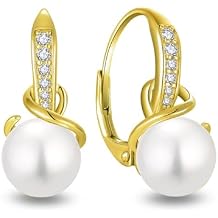 Starchenie Pearl Leverback Earrings 925 Sterling Silver Rose Gold Plated/18K Gold Plated Jewelry Gift for Women