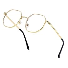 JOVAKIT Polygon Blue Light Blocking Glasses for Women Men Vintage Octagon Square Non-prescription Metal Eyeglasses