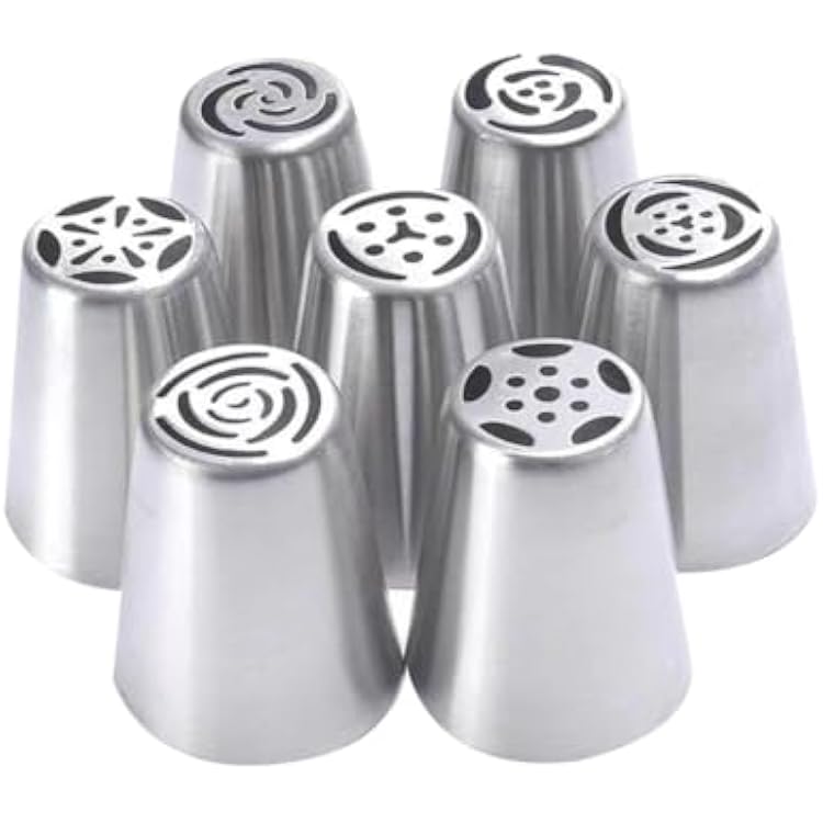 7 Pcs Stainless Steel Russian Piping Nozzles Flower Frosting Nozzles Rose Tulip Icing Piping Tips Cake Decorating Tools